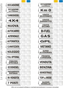 Vasta gamma scritte, pannelli, cavalletti e cartelli magnetici per auto