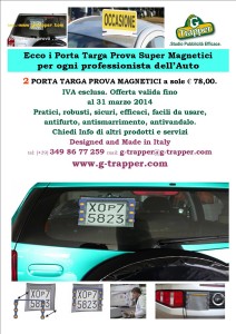 portatarga prova magnetici  g-trapper@g-trapper.com G-Trapper promozione 2 pezzi www.g-trapper.com tel 349 86 77 259 G-Trapper Sistema innovativo ed efficace