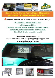 portatarga prova magnetici  g-trapper@g-trapper.com G-Trapper promozione 4 pezzi www.g-trapper.com tel 349 86 77 259 G-Trapper Sistema innovativo ed efficace