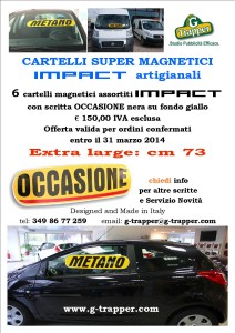 Cartelli magnetici OCCASIONE per tettuccio auto in vendita o noleggio Porta Targa prova magnetici professionali. Trivalenti, antifurto, anti vandalo, anti smarrimento. Porta targa di prova con calamita. Pensati, disegnati e realizzati in Italia, insieme ai famosi cartelli magnetici proposti da G-Trapper info:  g-trapper@g-trapper.com