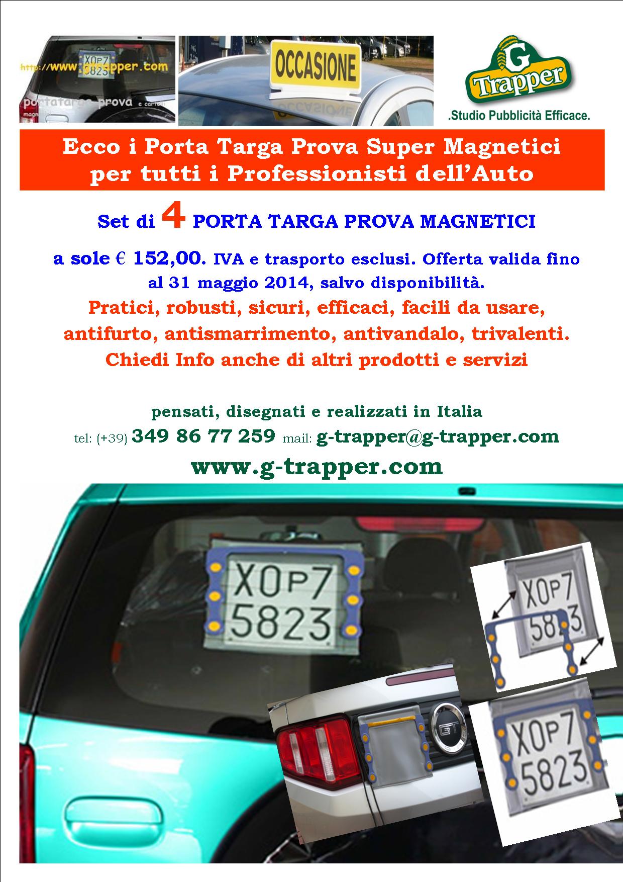 Rinnovo Targa Prova e Porta Targa Prova, con Porta Targa Prova Magnetico  antifurto – G-Trapper & Partners